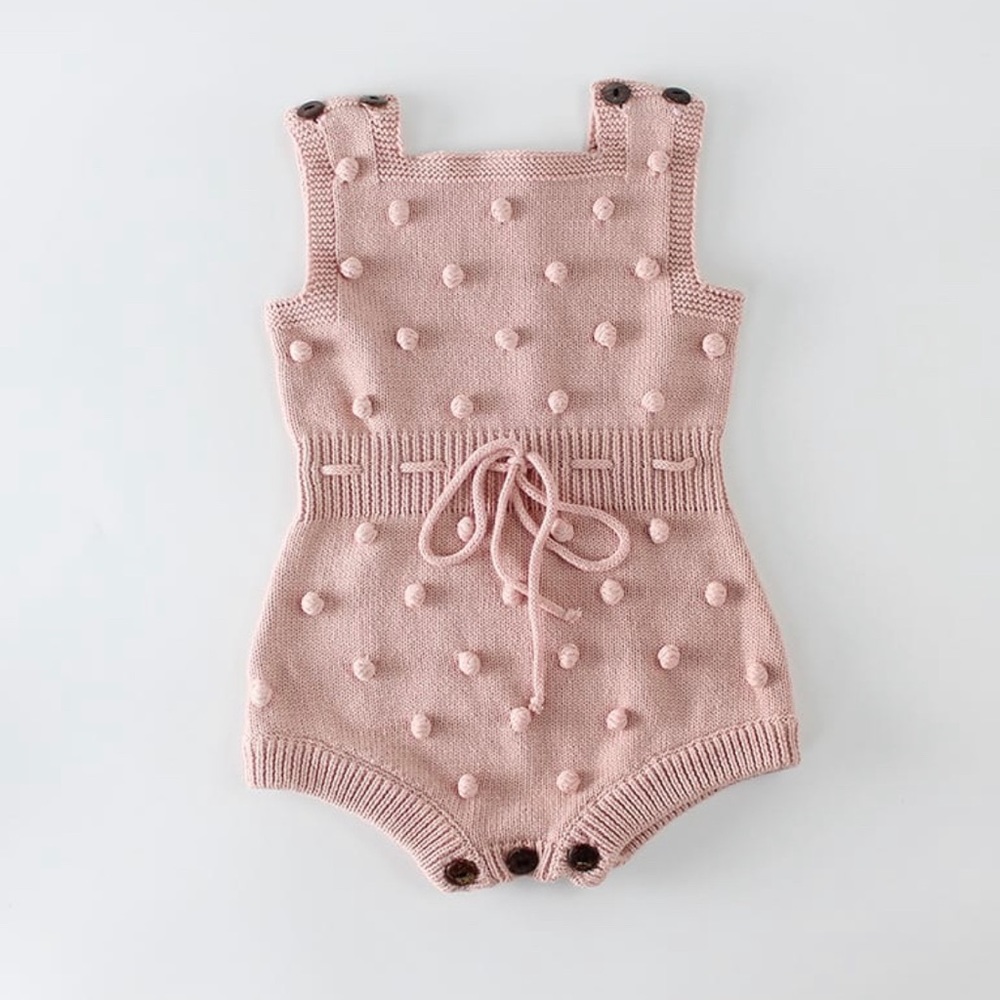 Knitted Onesie, Pom Pom onesie for Baby Girl